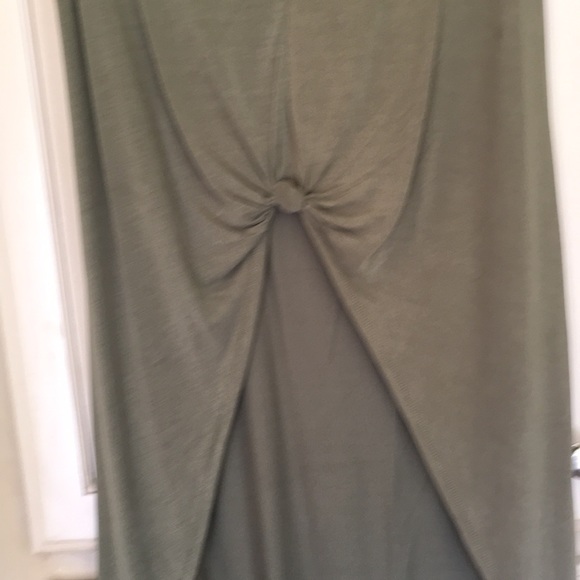 Long Olive Green Knotted Top size Large - Picture 3 of 6